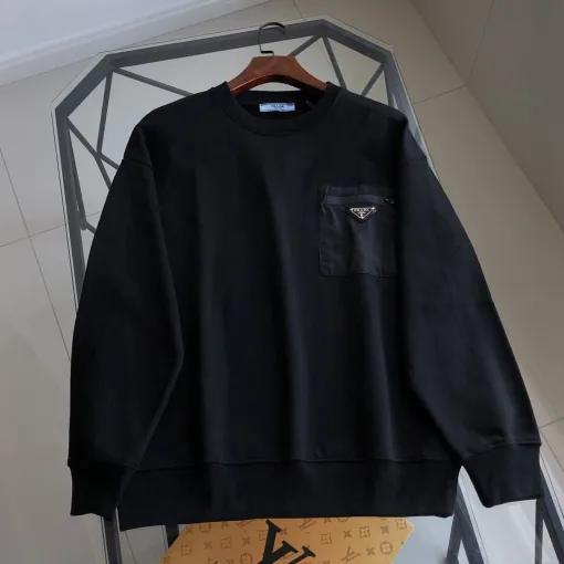 Hochwertige Prada Sweatshirts Schwarz Baumwolle Klassischer Stil