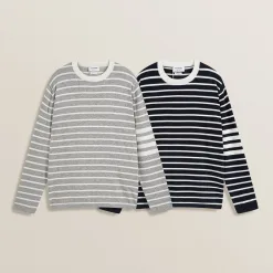 Hochwertige Thom Browne Langarm Navy Strick Gestreift Luxus
