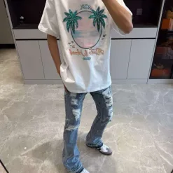 Premium Champion T-Shirt Gold Denim Washed Luxury