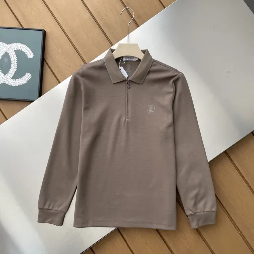 Hochwertiges Langarmhemd von Brunello Cucinelli im schwarzen Baumwoll-Jacquard-Stil