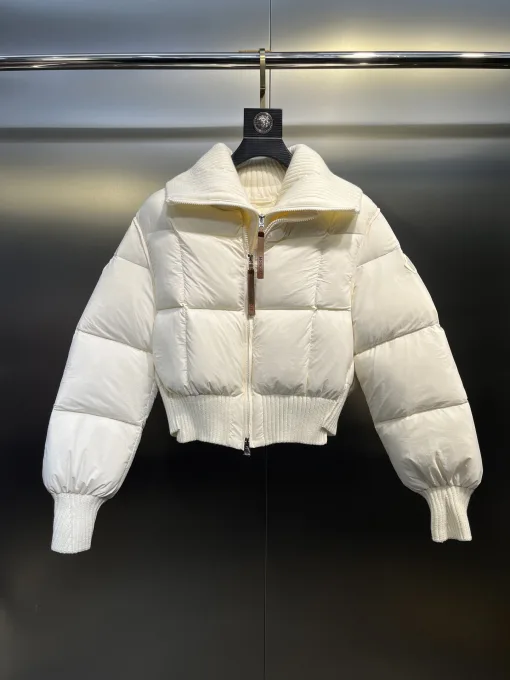 Bestseller Moncler Daunenjacke Weiß Strick Patchwork Luxus