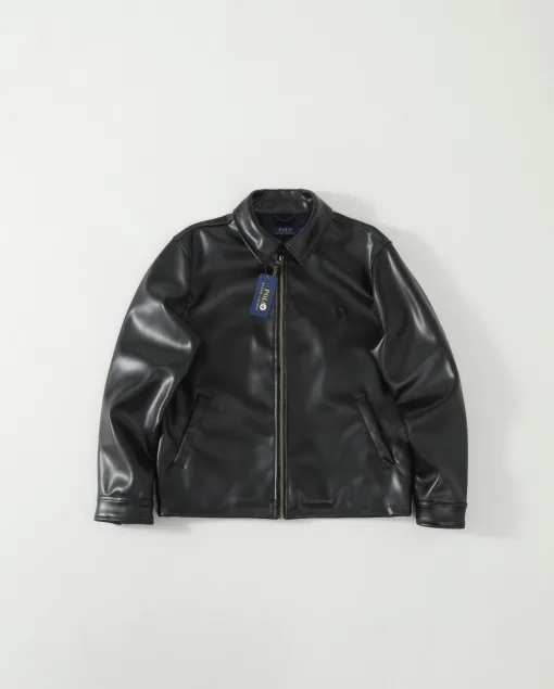 Premium Ralph Lauren Langarm Schwarz Leder Solid Luxury