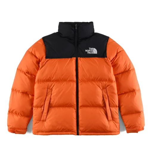 Hochwertige Daunenjacke von The North Face in Orange aus der Nylon-Stickereikollektion