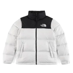 Luxus-Daunenjacke von The North Face aus der weißen Nylon-Stickereikollektion