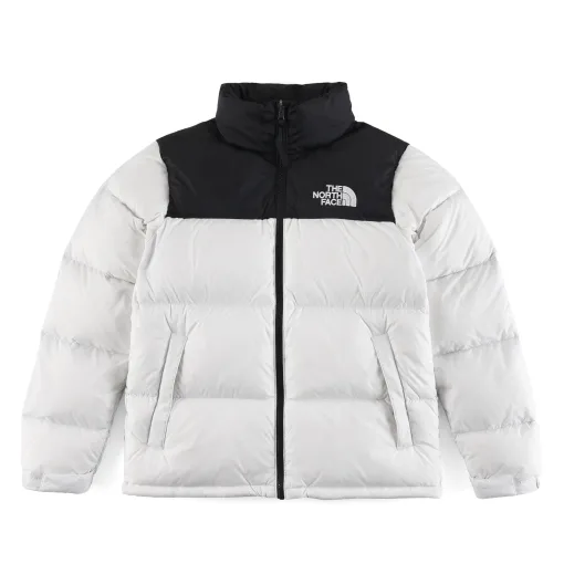 Luxus-Daunenjacke von The North Face aus der weißen Nylon-Stickereikollektion