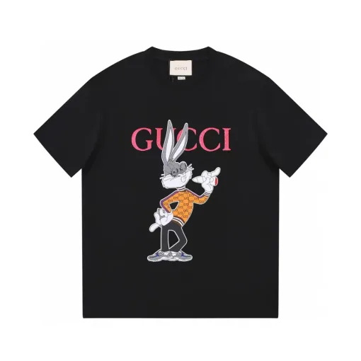 Premium Gucci Kurzarm Schwarz Baumwolle Luxus