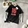 Meistverkaufte Celine Langarm Grau Baumwolle Patchwork Stil