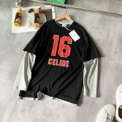 Meistverkaufte Celine Langarm Grau Baumwolle Patchwork Stil