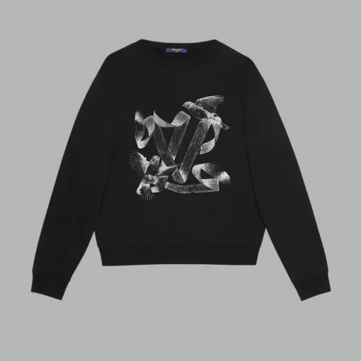 Premium Louis Vuitton Langarm Schwarz Baumwolle Luxus