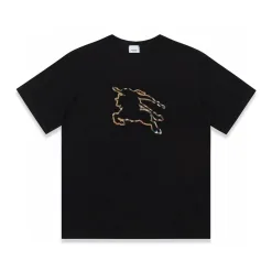 Hochwertige Burberry Kurzarmhemden Schwarz Baumwolle Print Kollektion
