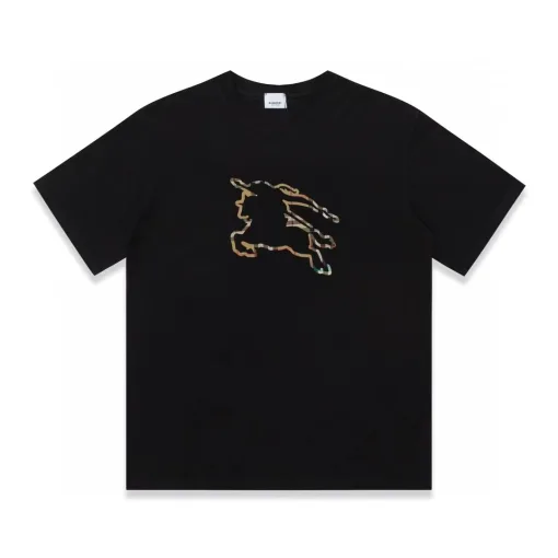 Hochwertige Burberry Kurzarmhemden Schwarz Baumwolle Print Kollektion