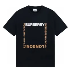 Luxus Burberry Kurzarm Schwarz Baumwolle Print Style