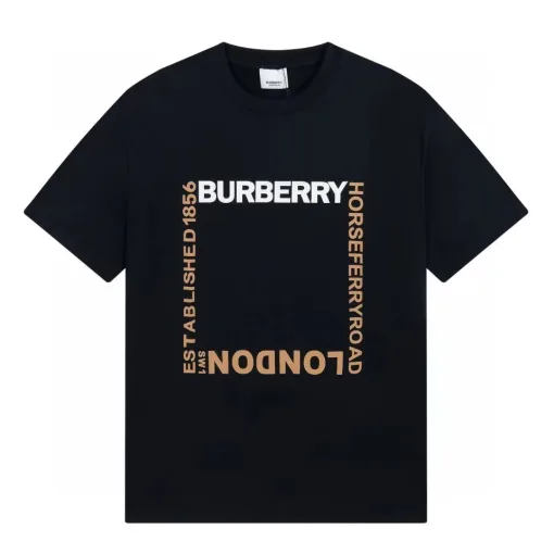 Luxus Burberry Kurzarm Schwarz Baumwolle Print Style
