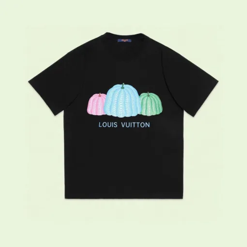 Hochwertige Louis Vuitton Kurzarm Schwarz Baumwolle Logo Luxus