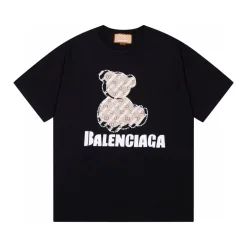 Hochwertiger Gucci Kurzarm Schwarzer Baumwolldruck Luxus