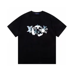 Luxus Louis Vuitton Kurzarm Schwarz Print Luxus