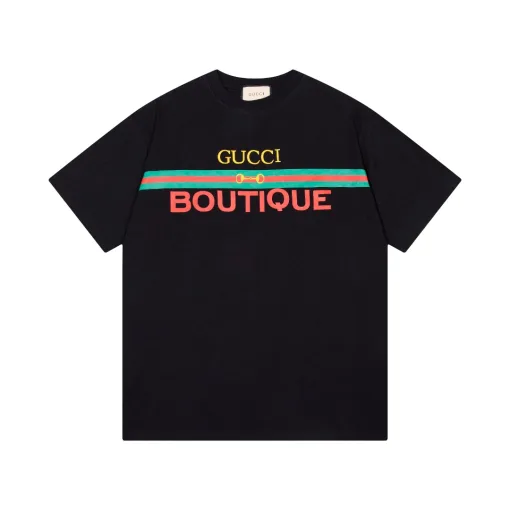 Hochwertiger Gucci-Kurzarm-Baumwoll-Print in Schwarz