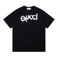 Luxus Gucci Kurzarm Schwarz Baumwolle Print Luxus