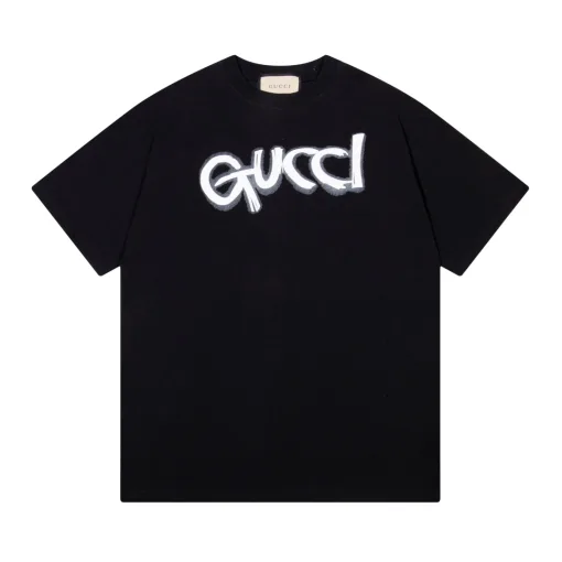 Luxus Gucci Kurzarm Schwarz Baumwolle Print Luxus