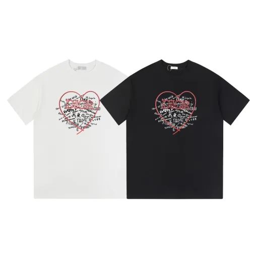 Hochwertiger Dior Kurzarm-Baumwoll-Print in Schwarz