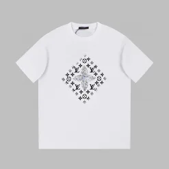 Hochwertige Louis Vuitton Kurzarm-Kollektion in Weiß mit Grafik