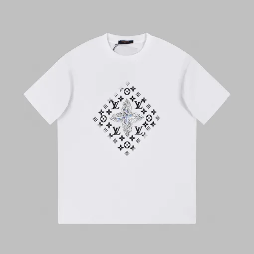 Hochwertige Louis Vuitton Kurzarm-Kollektion in Weiß mit Grafik