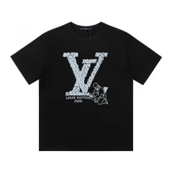 Hochwertiges Louis Vuitton Kurzarm-Logo-Shirt aus schwarzer Baumwolle