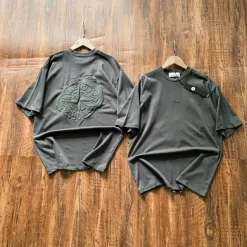 Premium Stone Island Kurzarm-T-Shirts Grau Nylon Solid Luxury