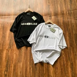 Luxus Balenciaga Kurzarm Schwarz Baumwolle Logo Stil