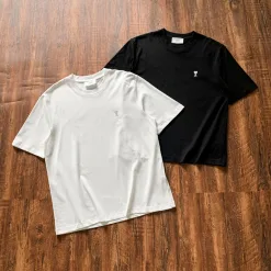 Premium Qualität Ami Kurzarm Silber bestickt Stil