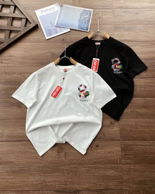 Bestseller Kenzo Kurzarm Schwarz Baumwolle Bestickt Stil