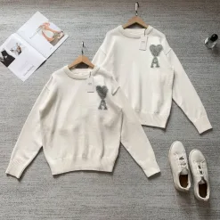 Luxus Ami Pullover Silber Baumwolle Classic Kollektion