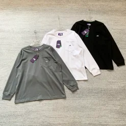Premium The North Face Langarm Lila Baumwolle Klassisch Luxus