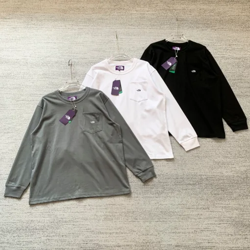 Premium The North Face Langarm Lila Baumwolle Klassisch Luxus