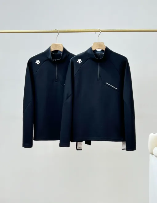 Premium Descente Langarmshirt aus schwarzer Baumwolle, klassische Kollektion