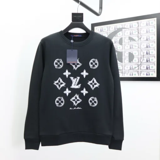 Hochwertiger Louis Vuitton Hoodie aus schwarzer Baumwolle im klassischen Stil