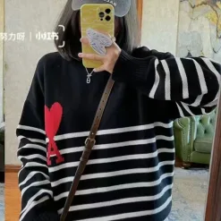 Premium Ami Pullover Schwarz Baumwolle Klassisch Luxus