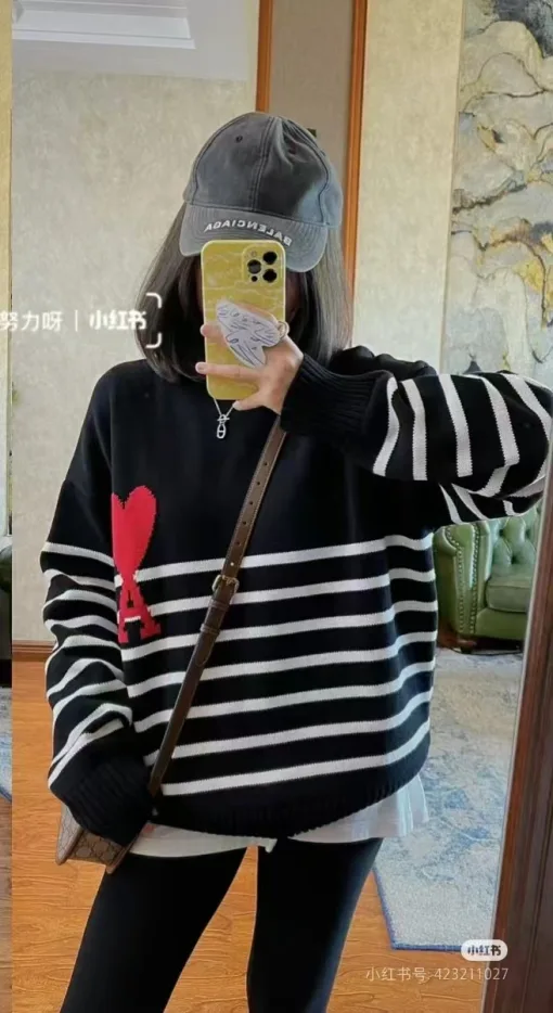Premium Ami Pullover Schwarz Baumwolle Klassisch Luxus