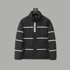 Hochwertige Prada-Jacken im weißen Polyester-Streifenstil