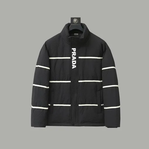 Hochwertige Prada-Jacken im weißen Polyester-Streifenstil