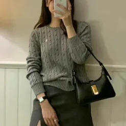 Premium Qualität Ralph Lauren Pullover Schwarz Strick Solid Luxus