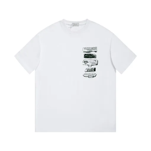 Luxus Dior Kurzarm Weiß Baumwolle Logo Stil