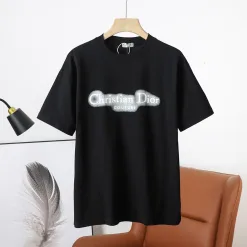 Premium Dior Kurzarm Schwarz Baumwolle Logo Luxus