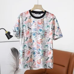 Luxus Louis Vuitton Kurzarm Weiß Baumwolle Print Luxus
