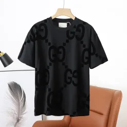 Hochwertiger Gucci Kurzarm Schwarz Baumwolle Klassischer Luxus