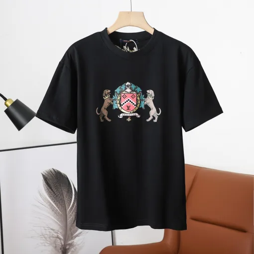 Hochwertiges Louis Vuitton Kurzarm-Baumwoll-Logo im Gold-Look