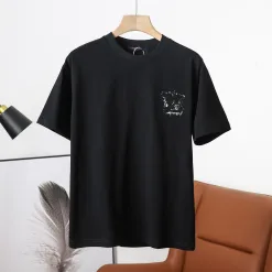 Luxus Louis Vuitton Kurzarm Schwarz Baumwolle Bestickt Luxus