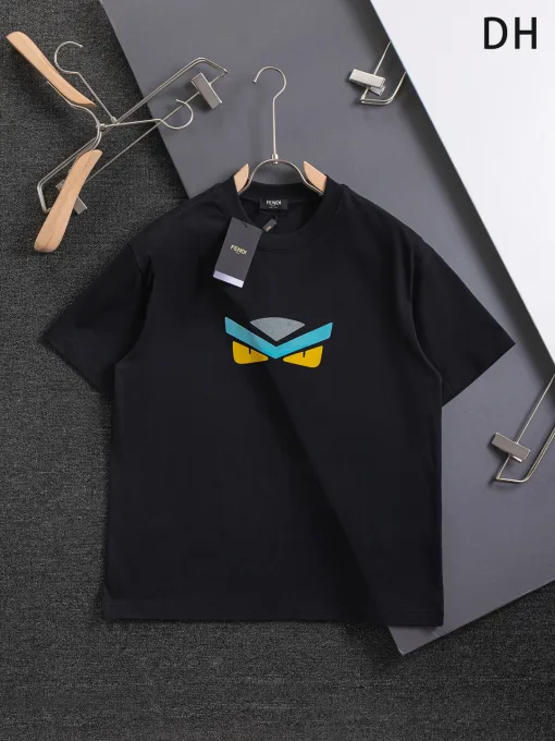 Premium Qualität Fendi Kurzarm Blau Baumwolle Gewaschen Luxus