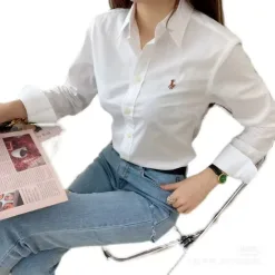 Hochwertige Ralph Lauren Langarmshirts in Weiß mit Stickereien