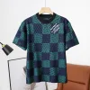 Hochwertiger Louis Vuitton Kurzarm Blaue Seide Minimalistischer Stil